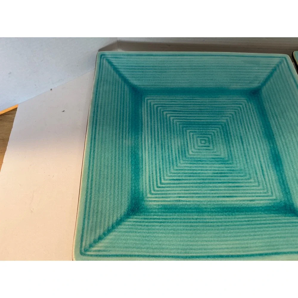 Home Zazen Turquoise Reactive Glaze Square Dinner Plates Set 2 Stoneware 10.5in